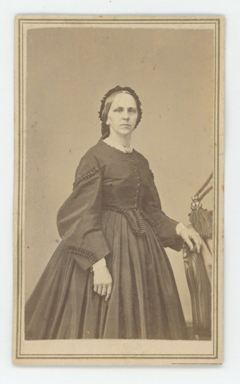 Antique CDV Circa 1860s  Lovely Older Woman in Victorian Era Dress New York, NY