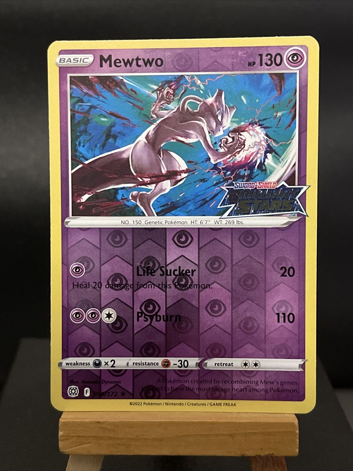 Pokemon Card Mewtwo 56/172 Rare Reverse Holo Brilliant Stars STAMPED Light Play