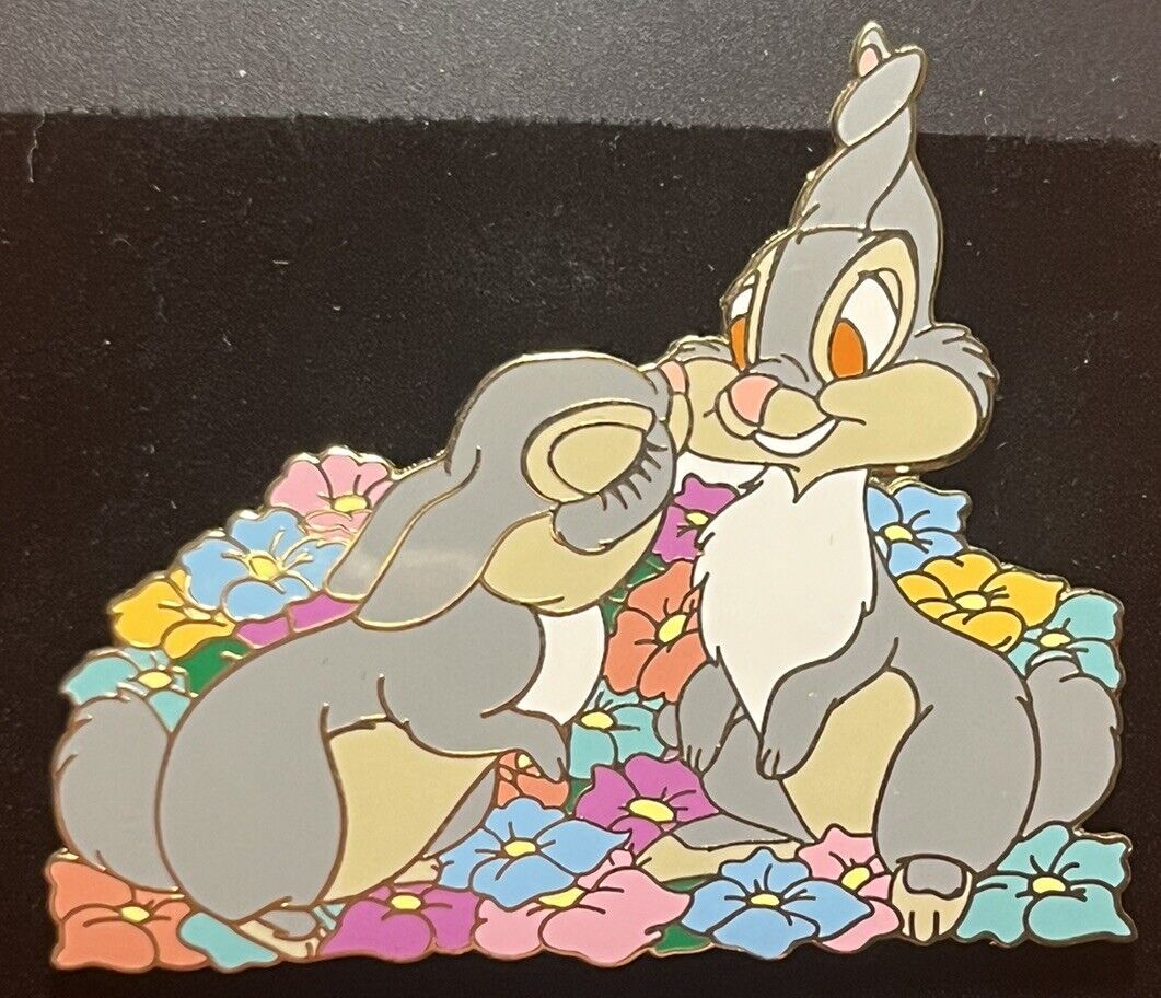 RARE Disney Auctions Pin Thumper Gets Kissed Colorful Flowers LE NOC NIP