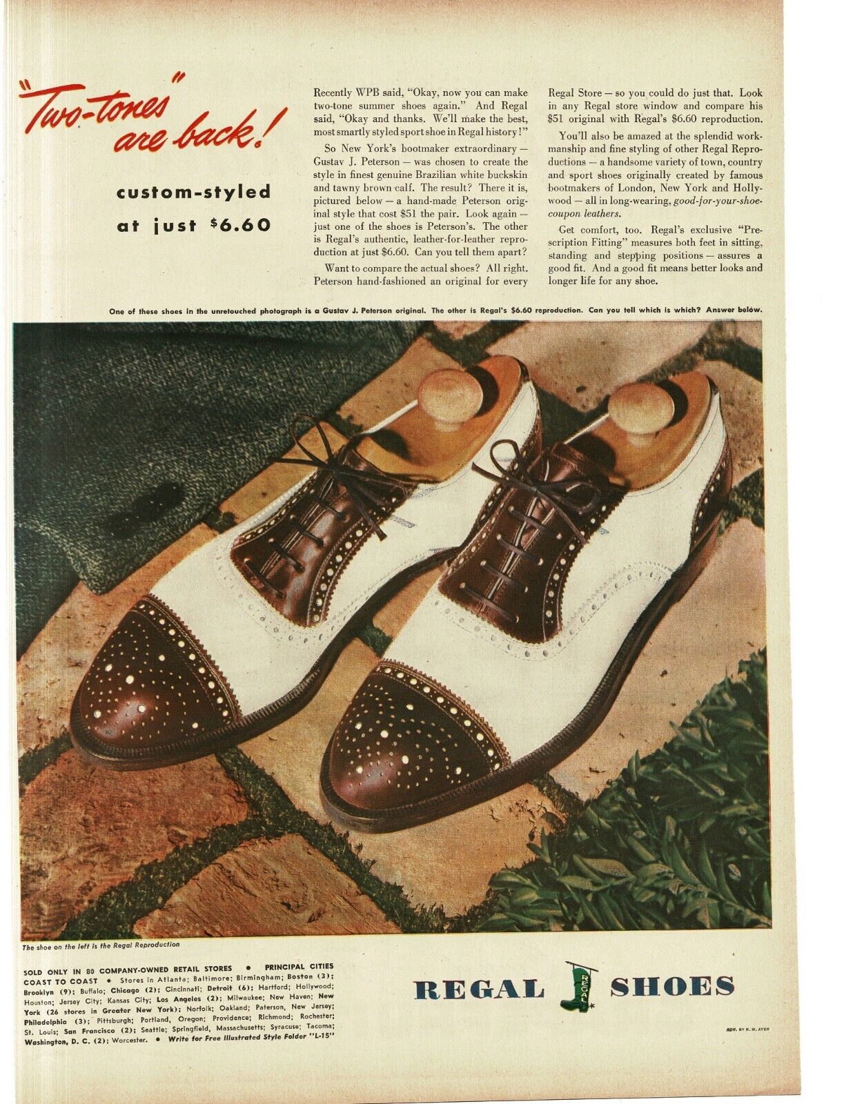 1945 Regal Shoes for Men two-tone brown white Vintage Print Ad