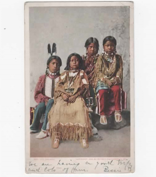 Ute Children 1906 postcard  Native Americans  colorful traditional picture