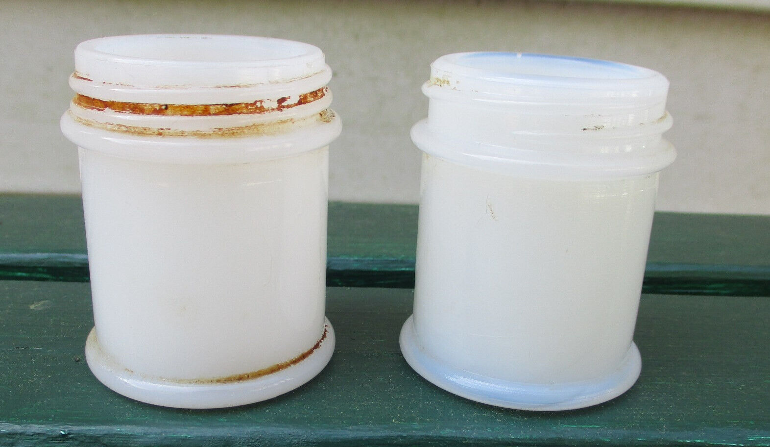 LOT 2 Vintage Musterole Cleveland Milk Glass Medicine Jars
