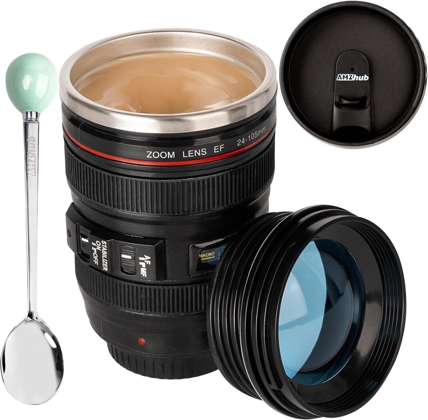 AMZHUB Camera Lens Coffee Mug,Travel Coffee Cup,Stainless Steel Lens Mug Thermos