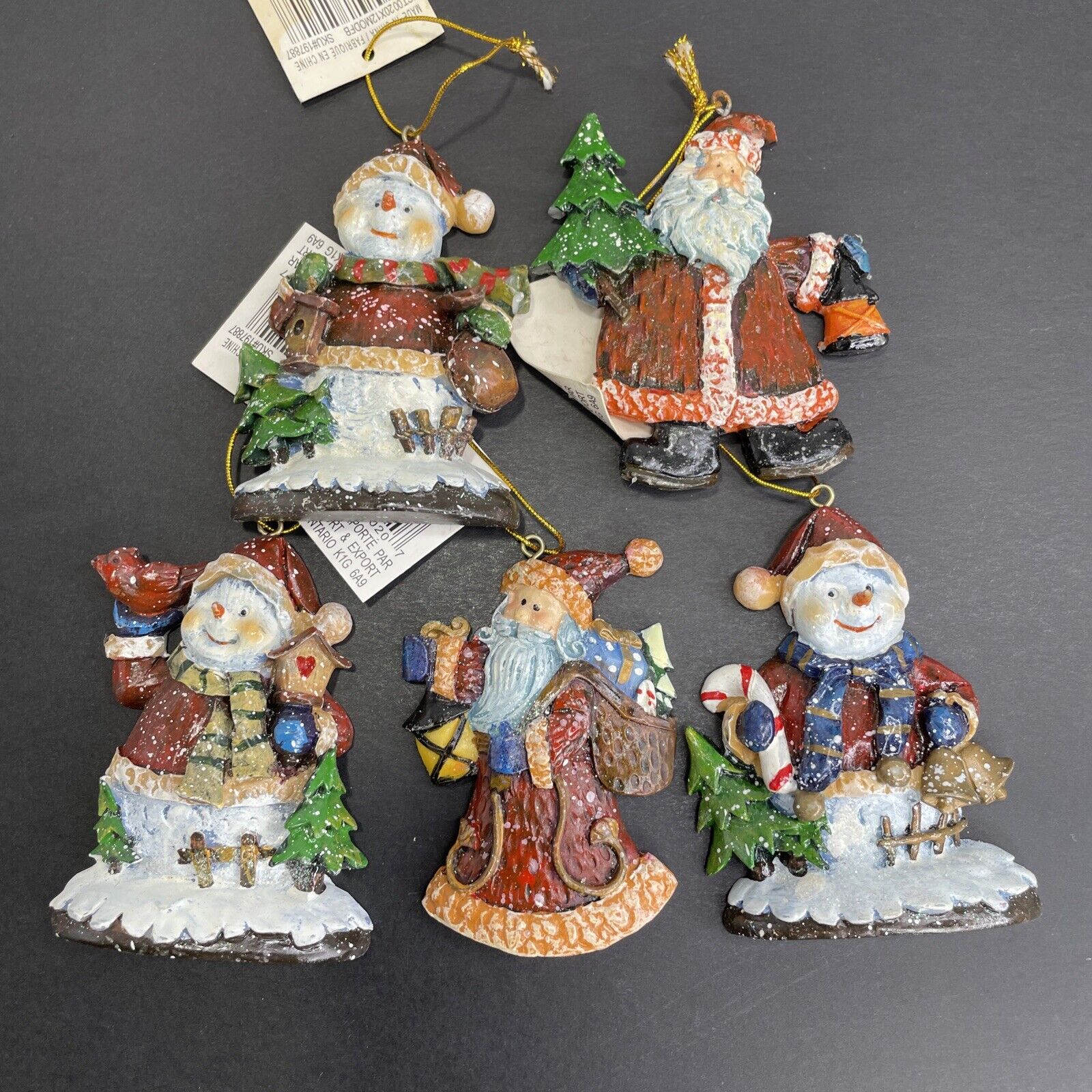 Lot Of 5 Santa Claus Frosty Snowman High Quality Detail Christmas Ornaments C07