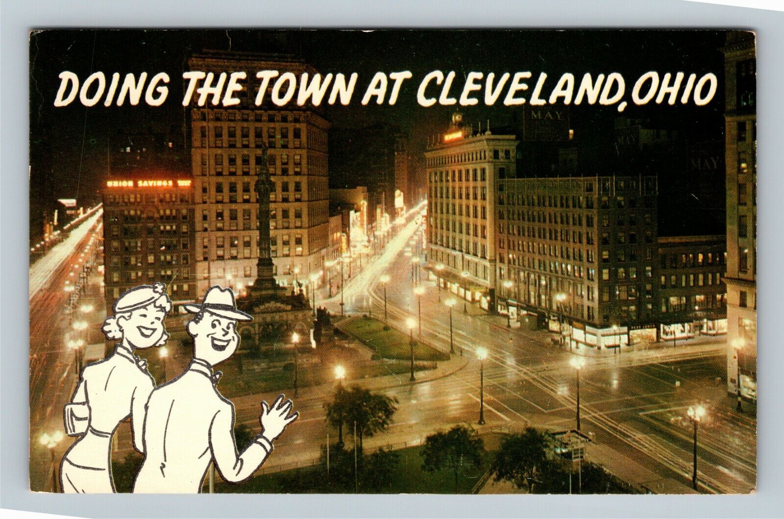 Cleveland OH, Downtown At Night, Ohio c1959 Vintage Postcard
