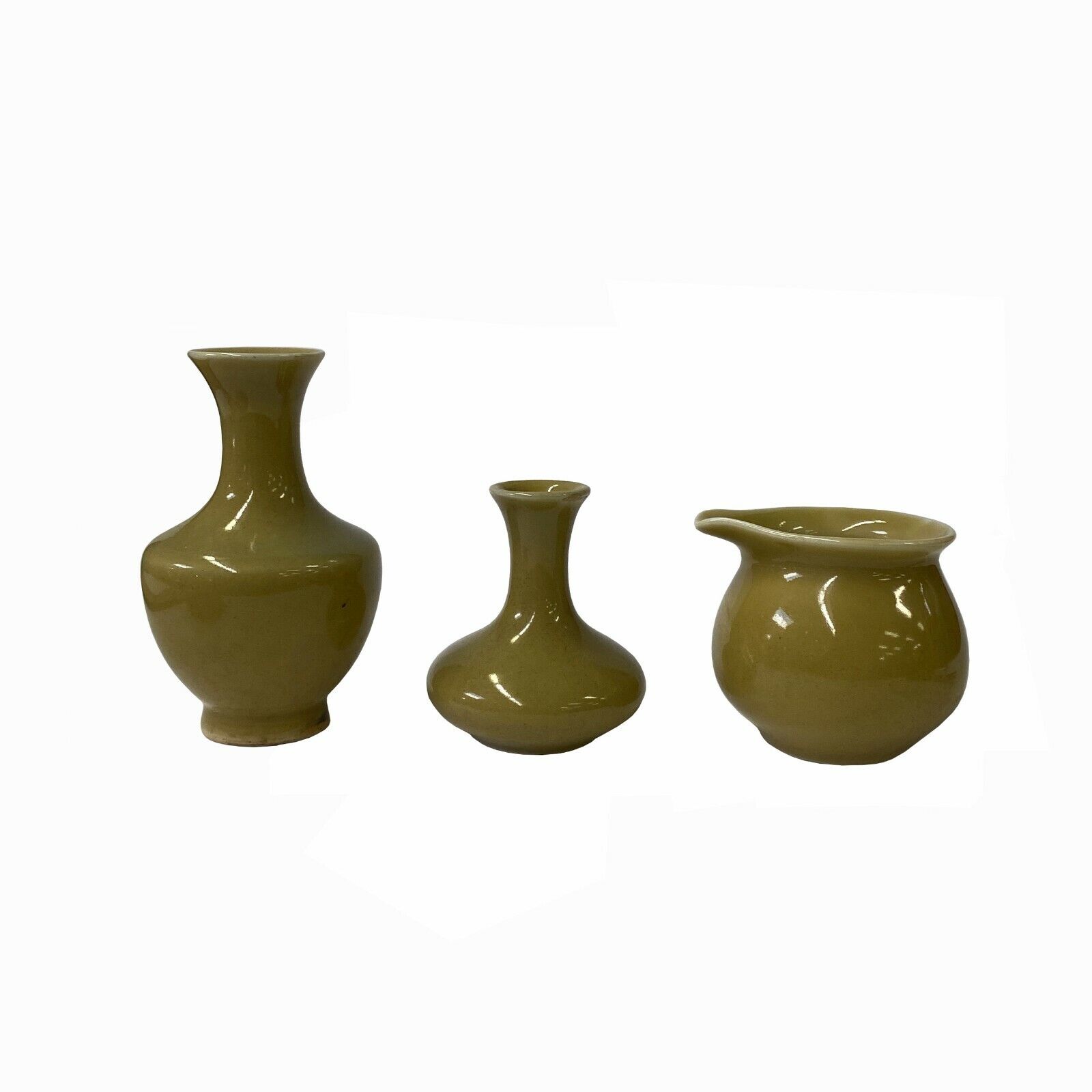 3 x Chinese Clay Ceramic Khaki Color Wu Ware Small Vase Set ws1523