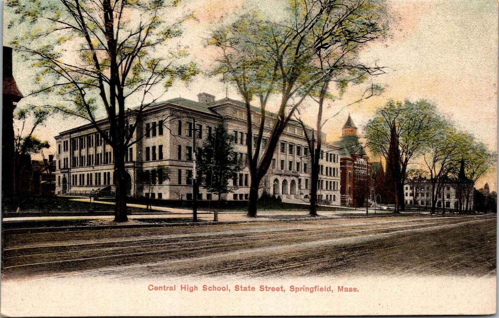 Vtg Springfield Massachusetts MA Central High School State Street 1900s Postcard
