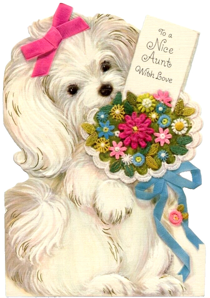 Vintage Hallmark Happy Mothers Day Card Nice Aunt with Love Dog Used 1970s