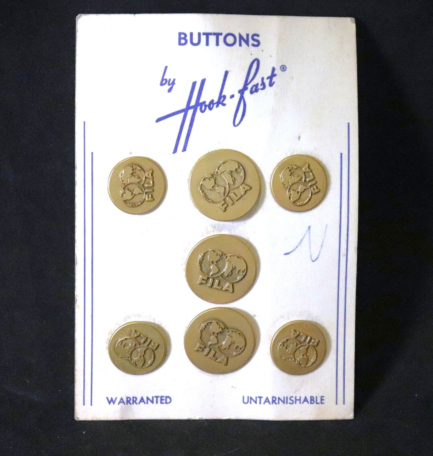 Vintage 1930s Fila Brass Shank Buttons RARE Hook-Fast New on Card Set of 7