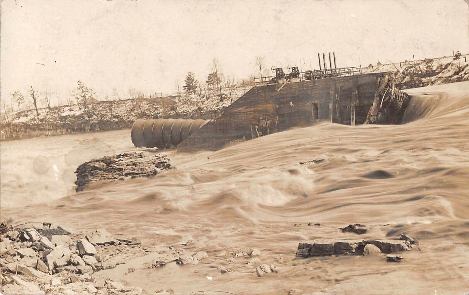 Vtg 1910's RPPC Photo of Flooding from Collapsed Dam Postcard