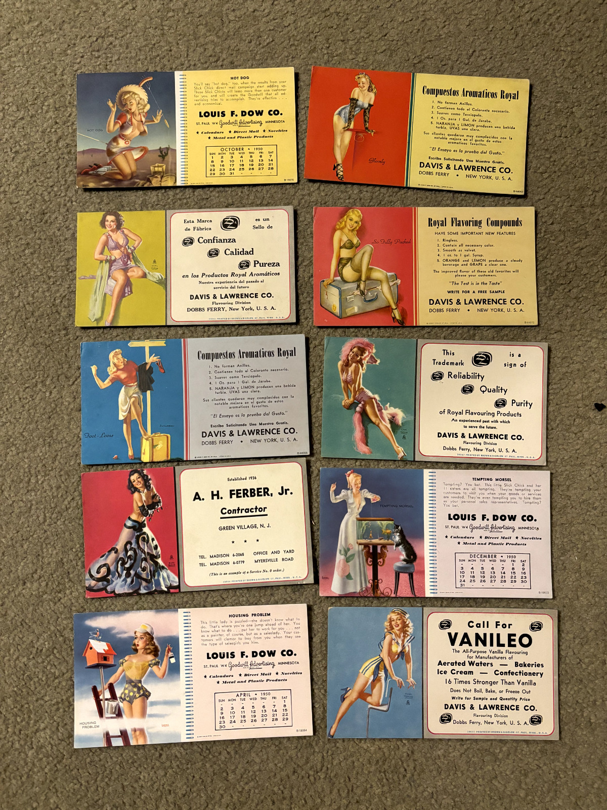 1950\'s Lot of Pin-Up Blotter Cards Earl Moran, Gil Elvgren, Billy Devorss