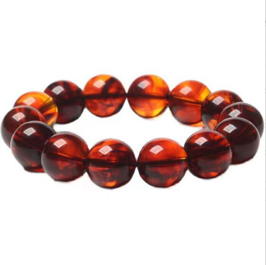 Certified 10-20mm Natural Sky Red Beeswax Amber Round Bead Stretch Bracelet 7.5\