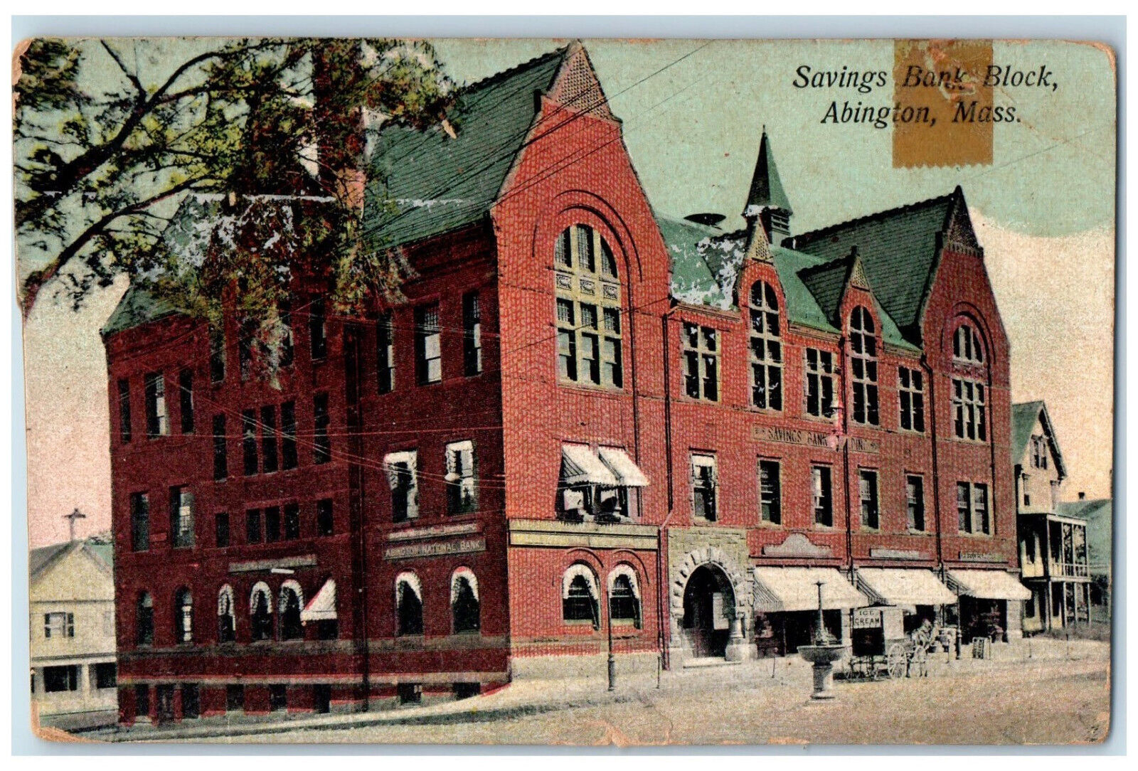 1910 Savings Bank Block Abington Massachusetts MA Antique Posted Postcard