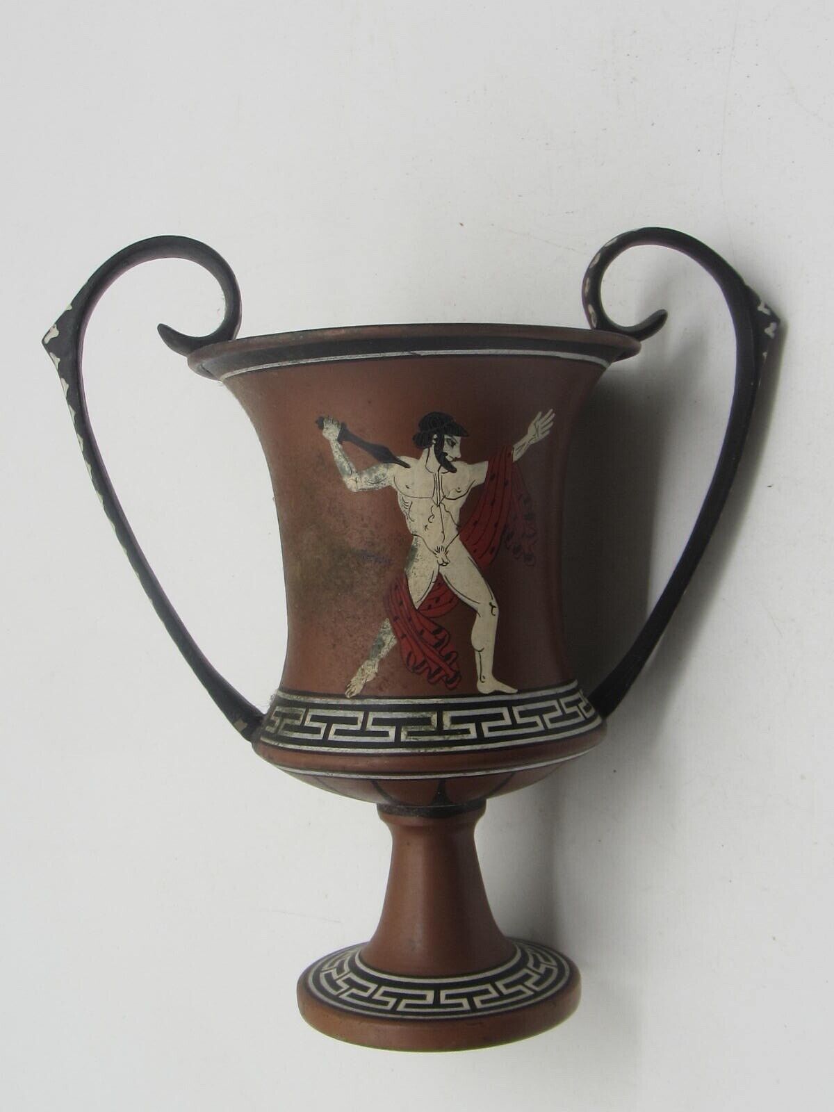 Vintage Brown Urn of Gods Two Handed Vase #277 Hand Made Greece