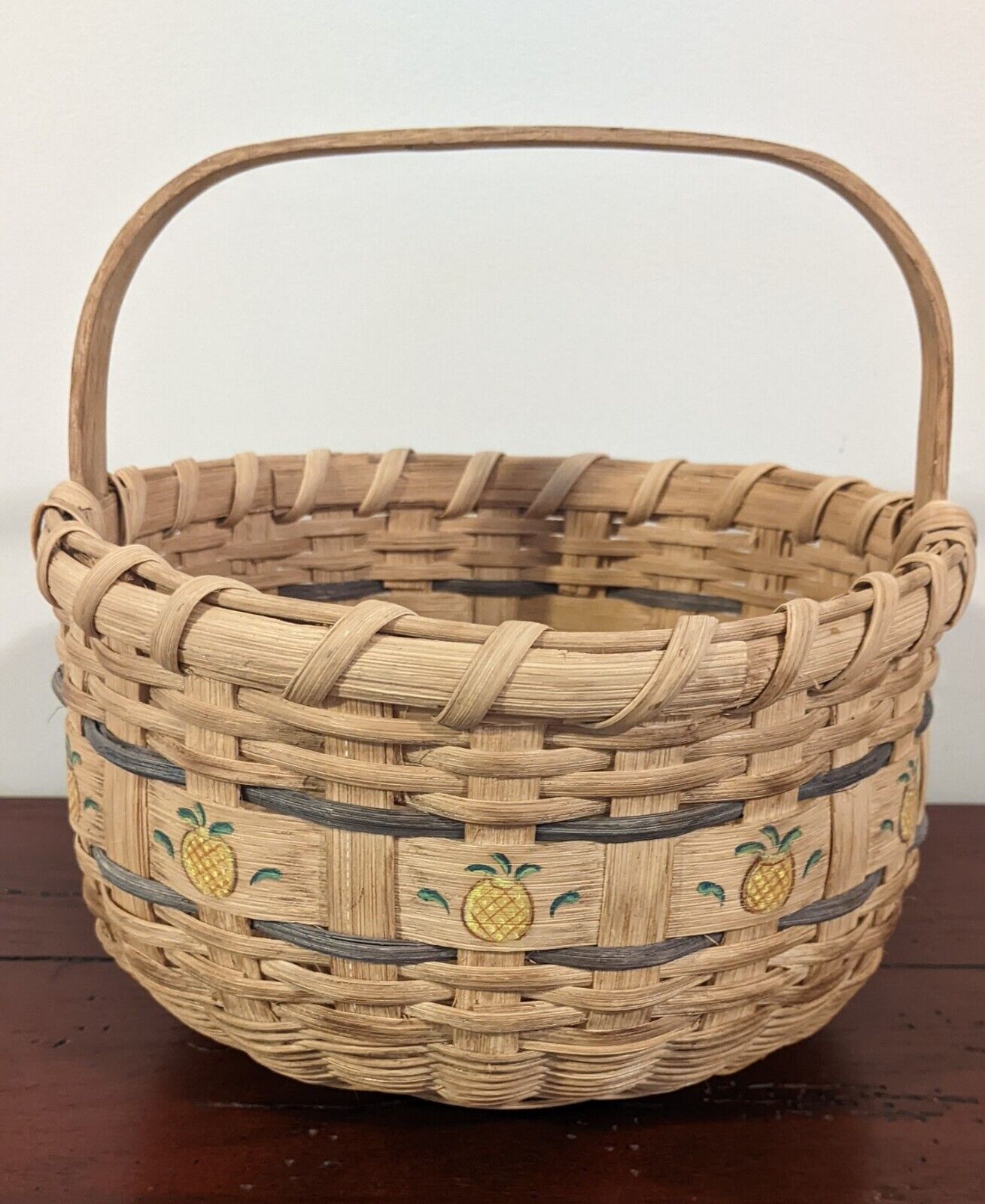 Vintage Handmade Woven Handpainted Basket Pineapples 