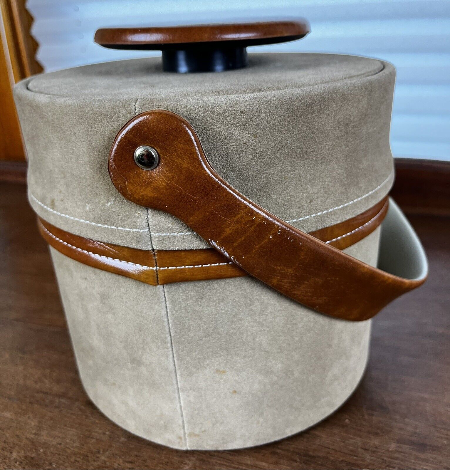 Vintage Elmar Faux Suede Leather MCM MidCentury Modern Ice Bucket
