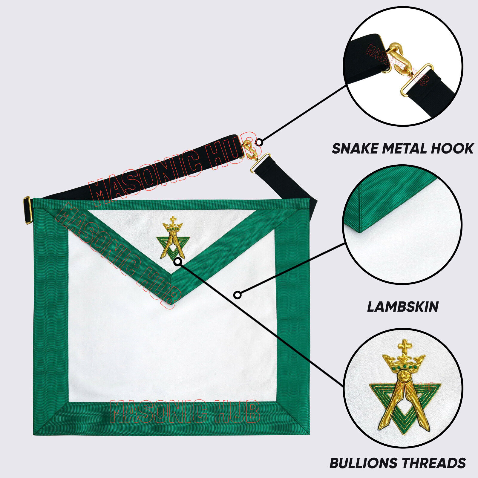Handcrafted Lambskin Green Masonic Allied Degree and Member Apron for Freemasons