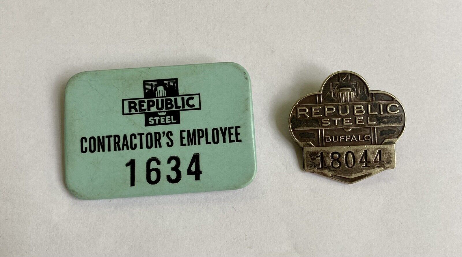 Vtg Republic Steel Employee Badge. Buffalo, NY Lot Of 2