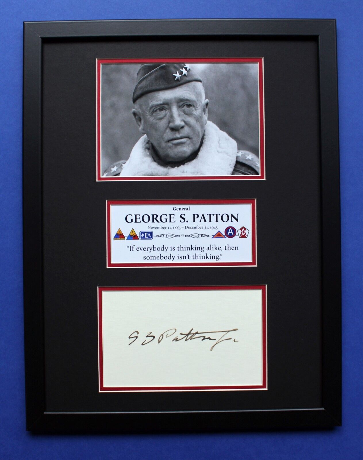 GEORGE S. PATTON AUTOGRAPH framed artistic display WW2 General
