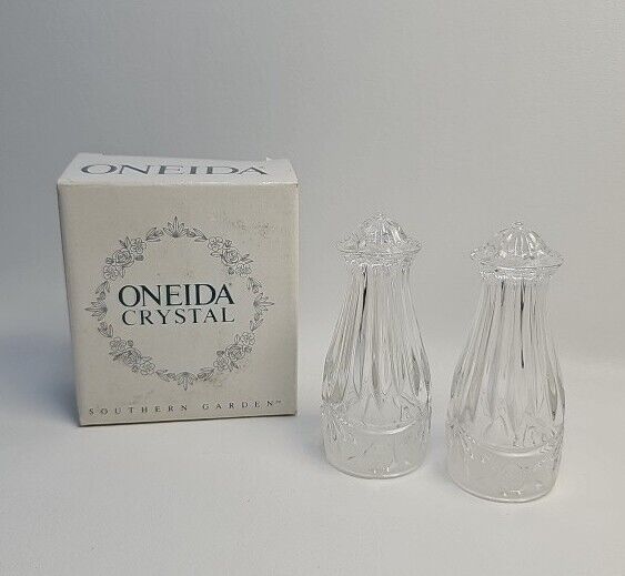 Vintage Oneida Rose Southern Garden Crystal Salt & Pepper Shaker Set 4\