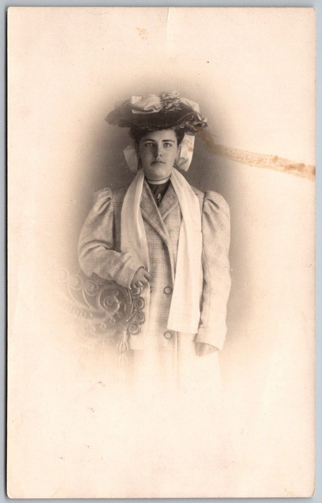 c1907 RPPC Real Photo Postcard Young Woman Hat Scarf Coat