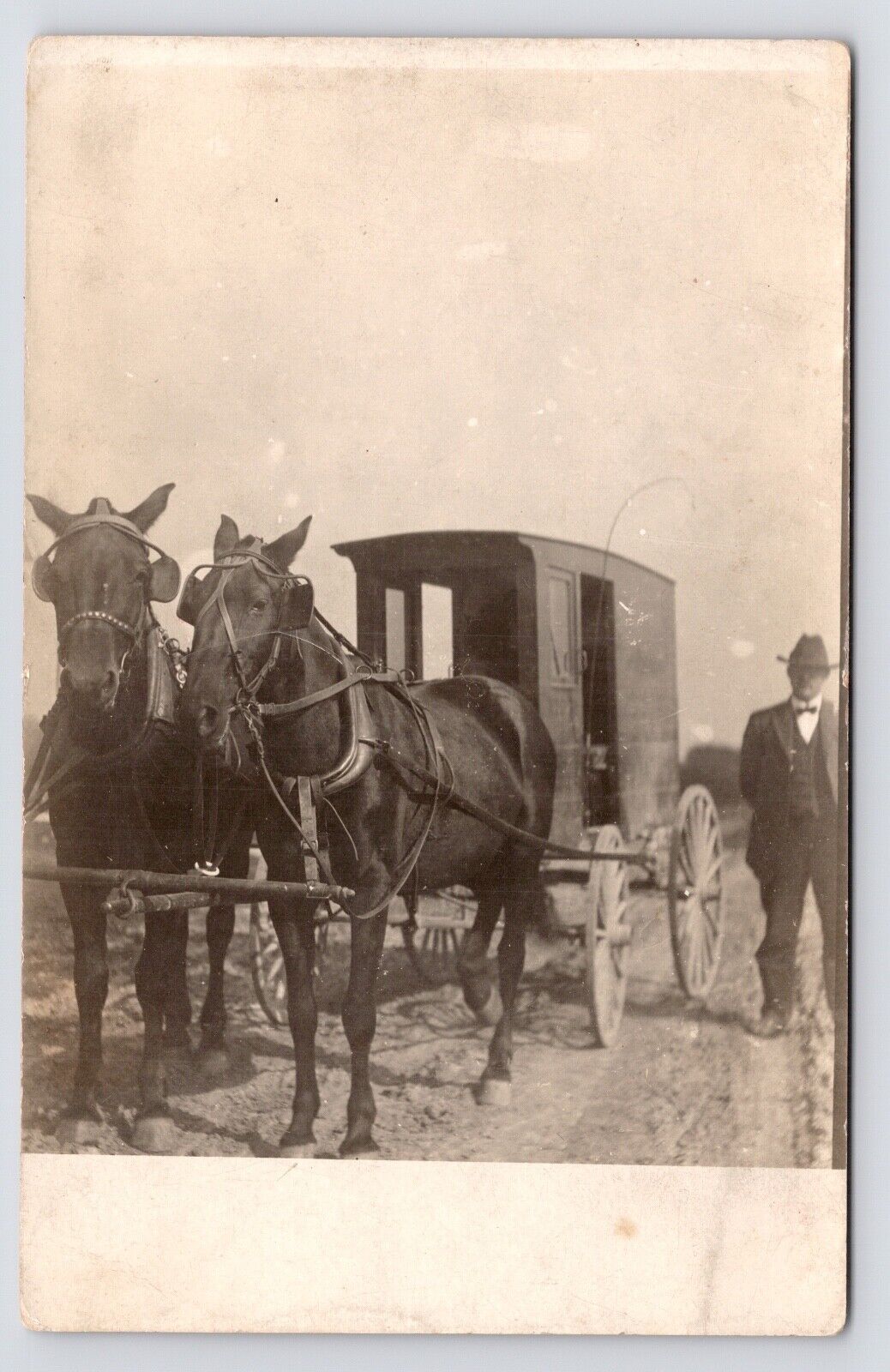 c1910s~Man & Horse Drawn Delivery Travel Wagon~Antique RPPC Postcard