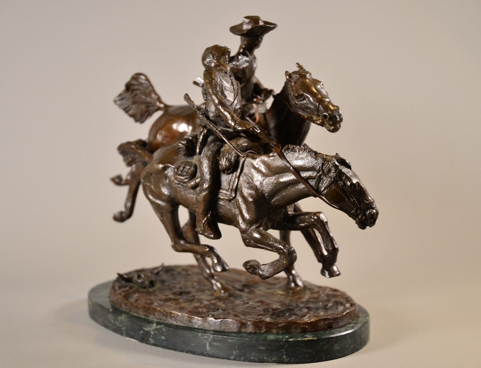FREDERIC REMINGTON Vintage Bronze Statue Wounded Bunkie American Horse Sculpture