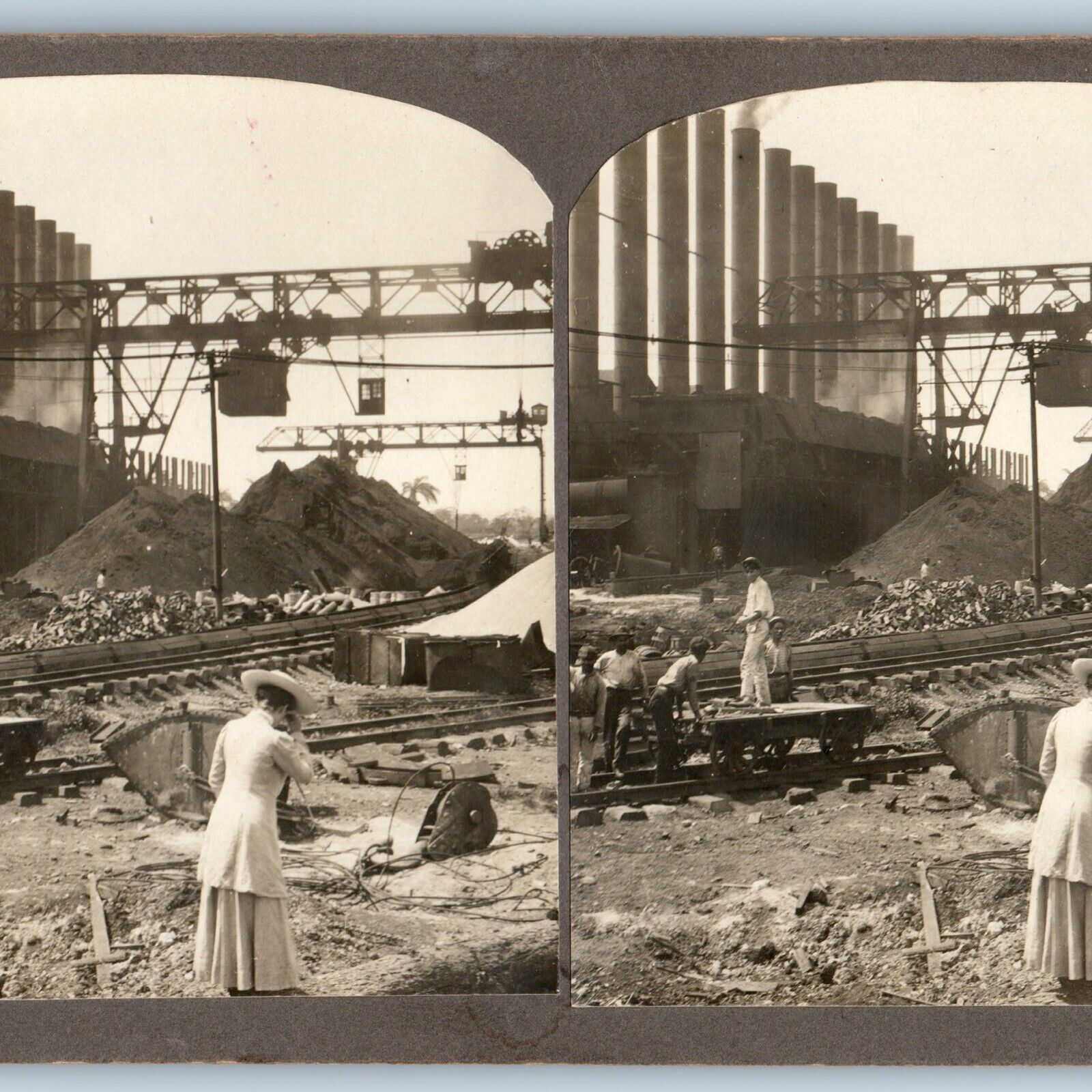 c1900s Lovely Girl Steel Mill Plant Stereo Photo Occupational Mine Steampunk V17