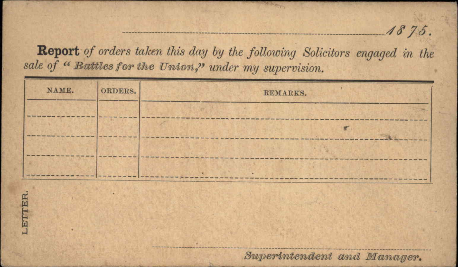 1875 Postal Card BATTLES FOR THE UNION Report Solicitors Postal Card UX1