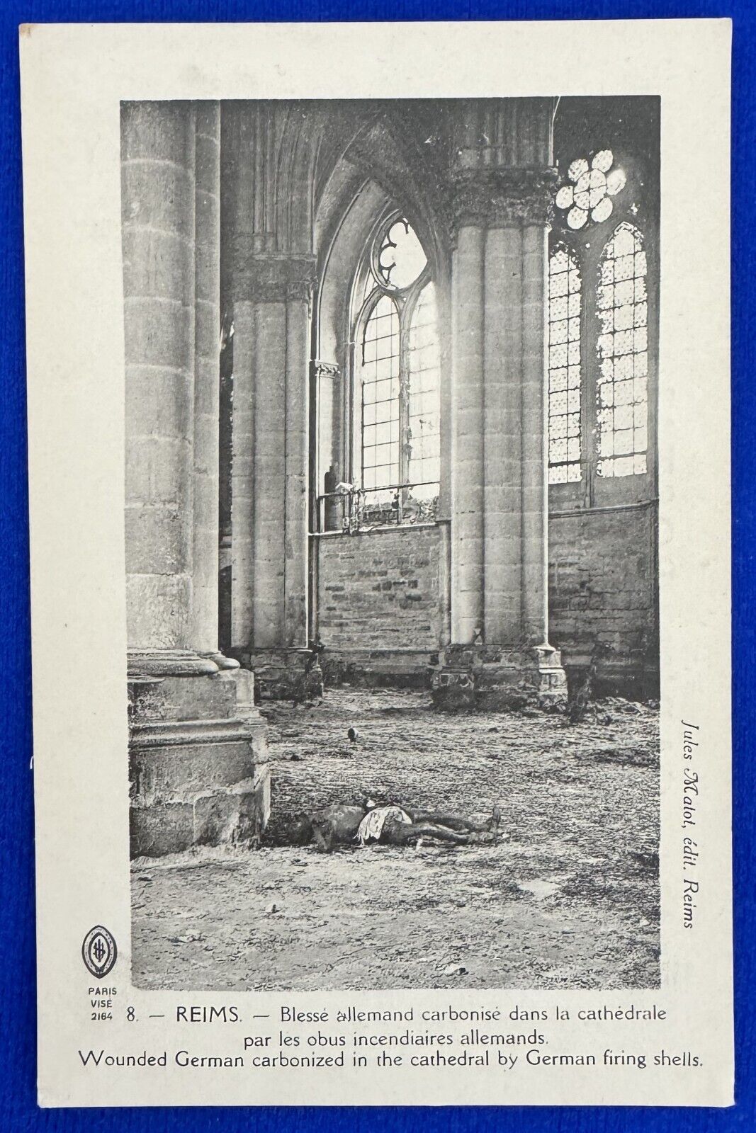 Antique 1918 B&W Bombing of Reims Cathedral by German Shells France Postcard WWI