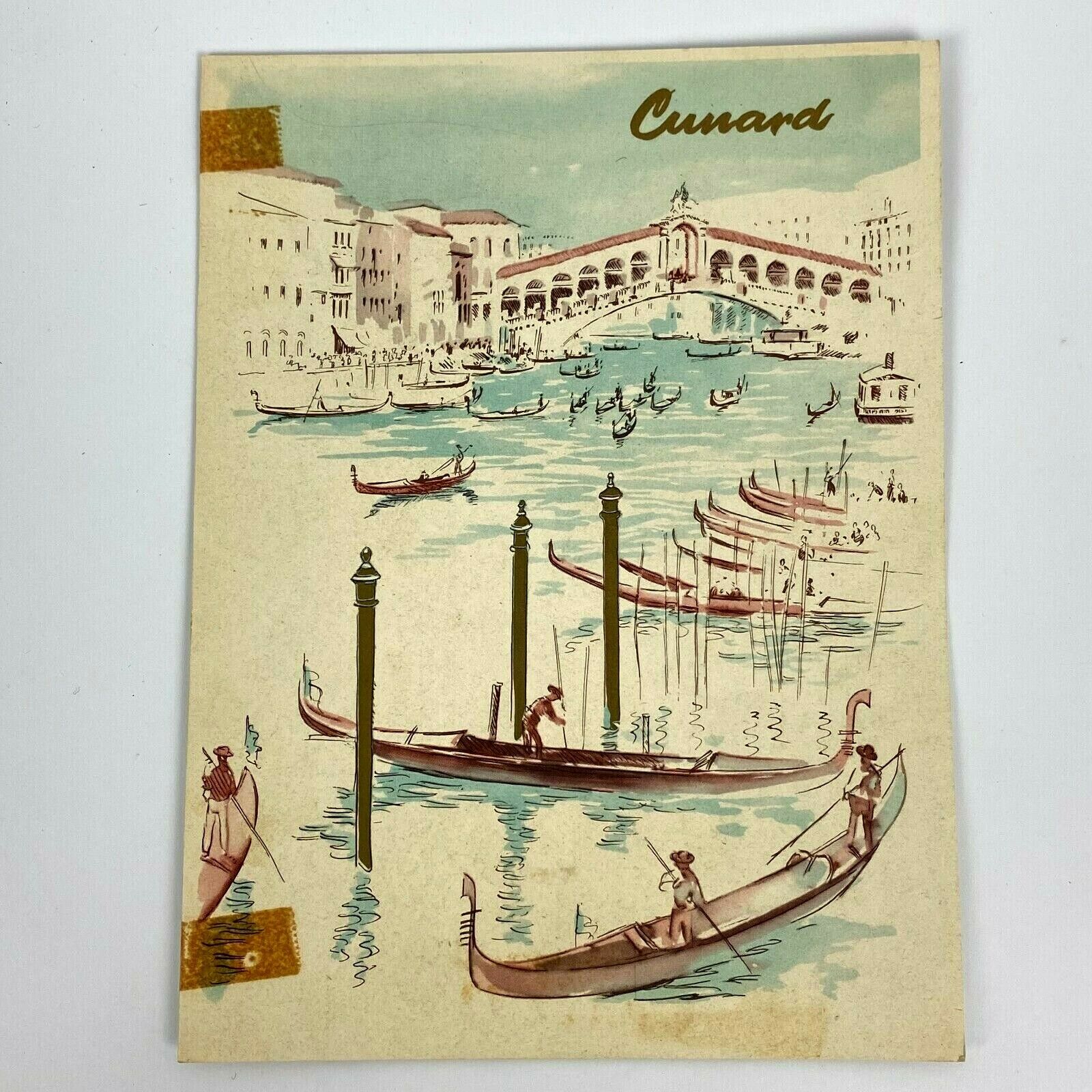 1962 RMS Queen Elizabeth Cunard Dinner Menu Ocean Liner Ship Venice Grand Canal