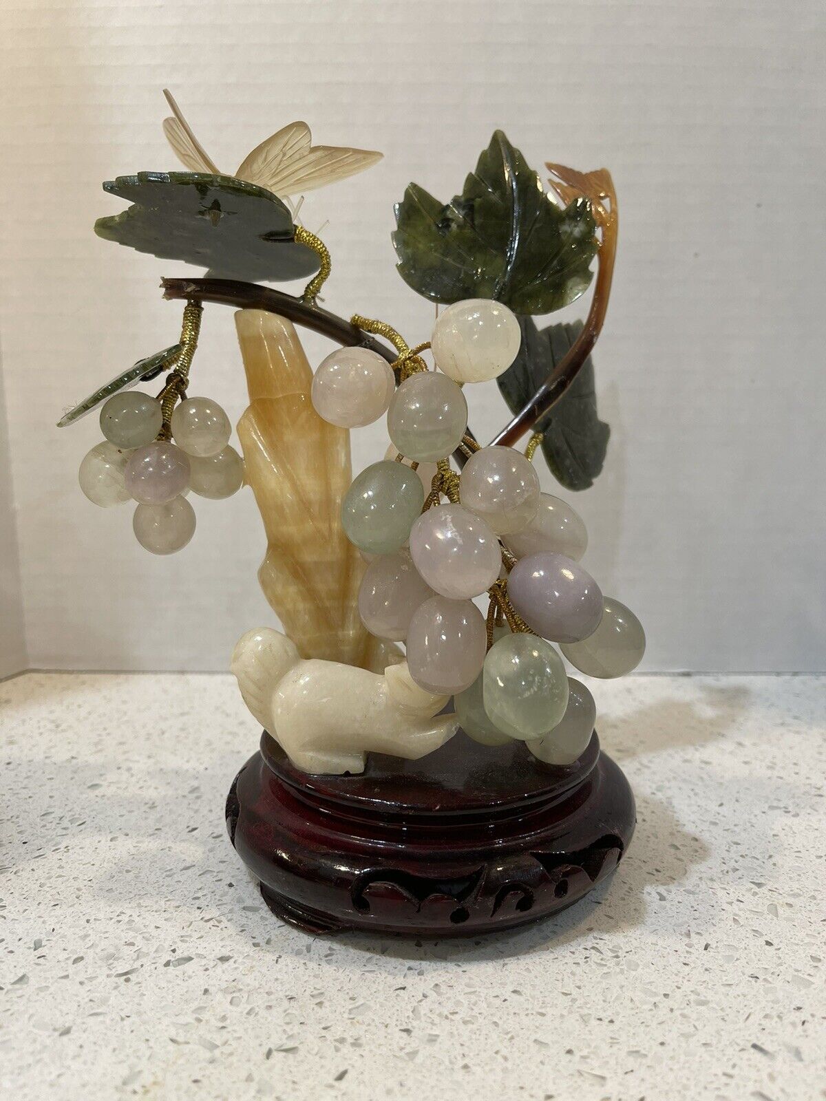 Vintage Asian Jade Grape Art With Butterfly