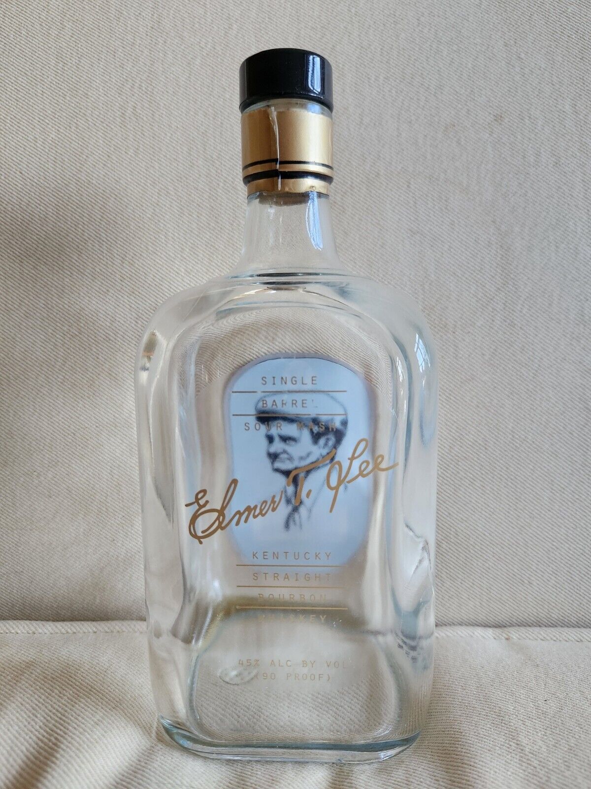 Empty Elmer T Lee  Kentucky bourbon whiskey bottle