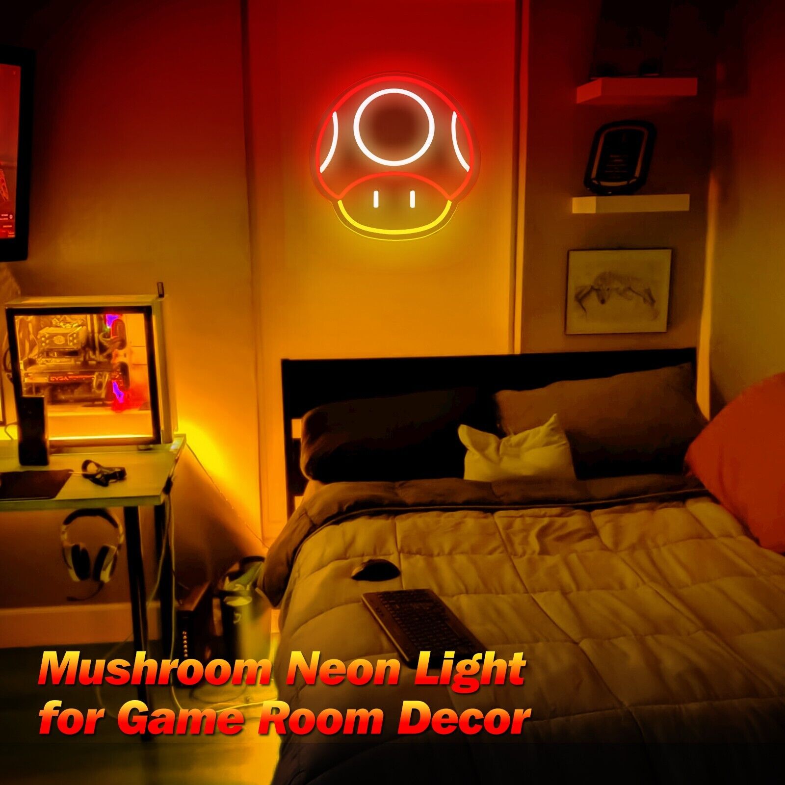 Neon Sign Light for Game Room, Mushroom Neon Sign for Home Decor, Kid Room Decor