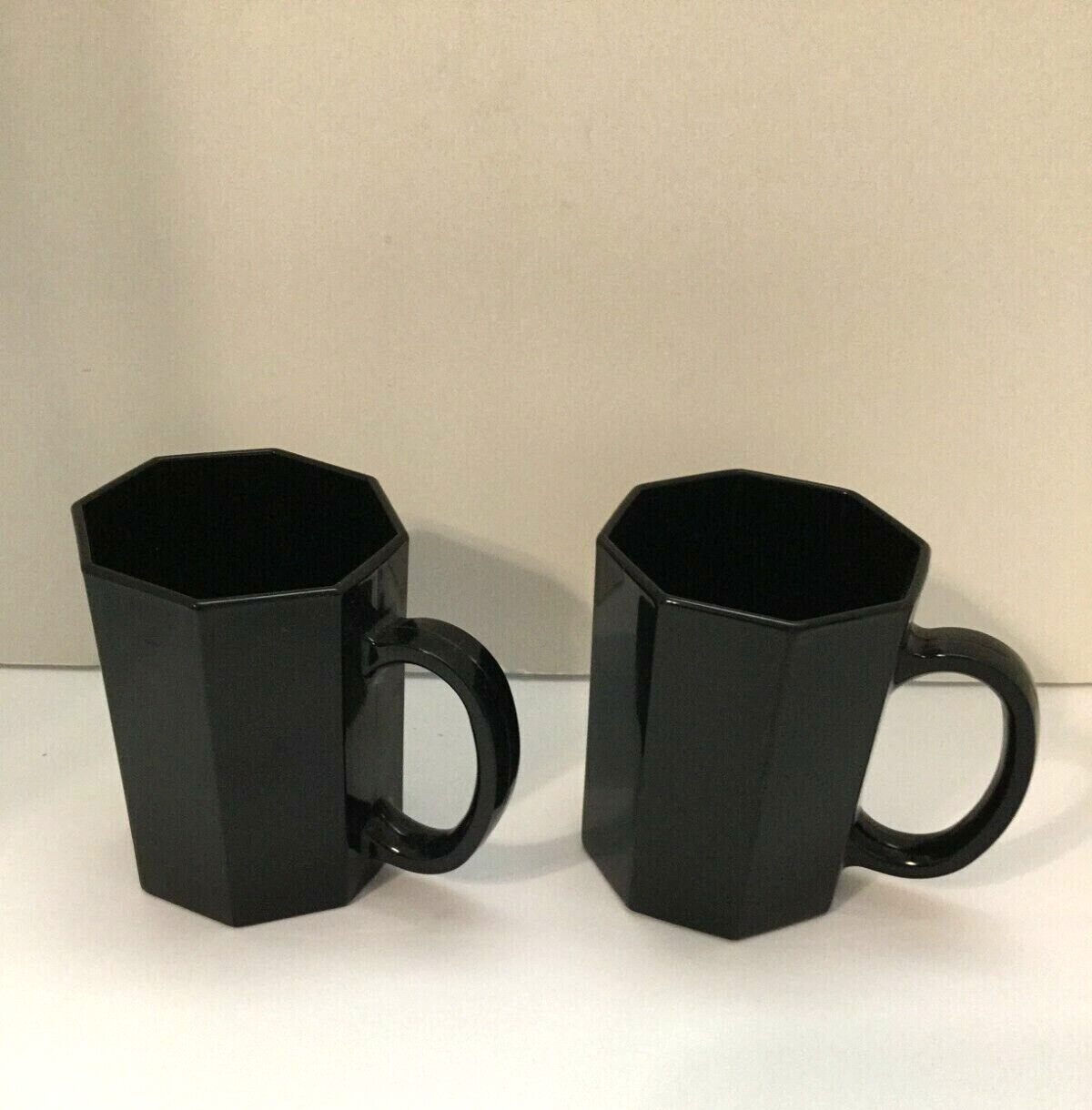 Arcoroc Octime Octagon BLACK GLASS COFFEE MUGS Made in France Set of 2