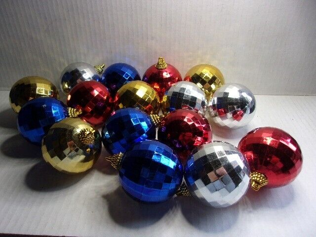 Lot of 16 Vintage Hard Plastic Disco Ball Faceted Christmas Ornaments Colorful