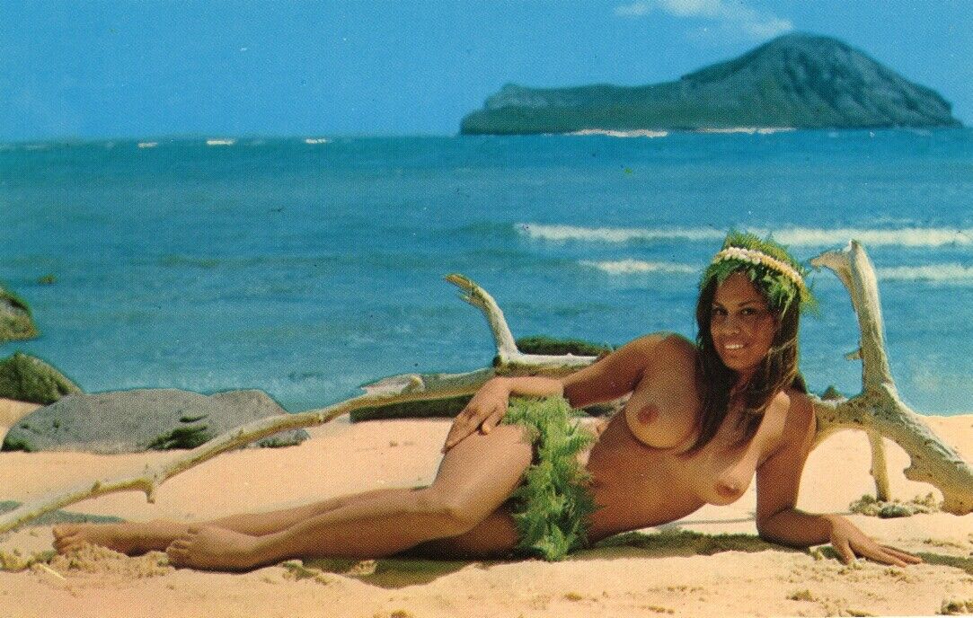 Nude Sunbather Hawaiian Woman Beauty Breasts Beach 1970s
