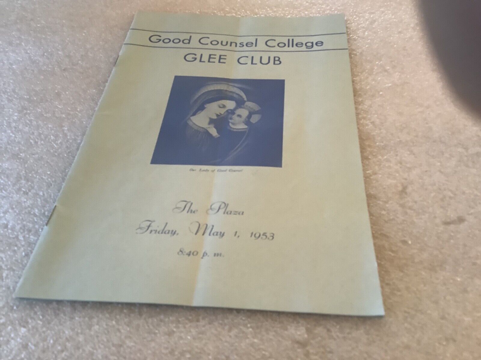 VINTAGE MAY 1, 1953 GOOD COUNSEL COLLEGE GLEE CLUB PROGRAM