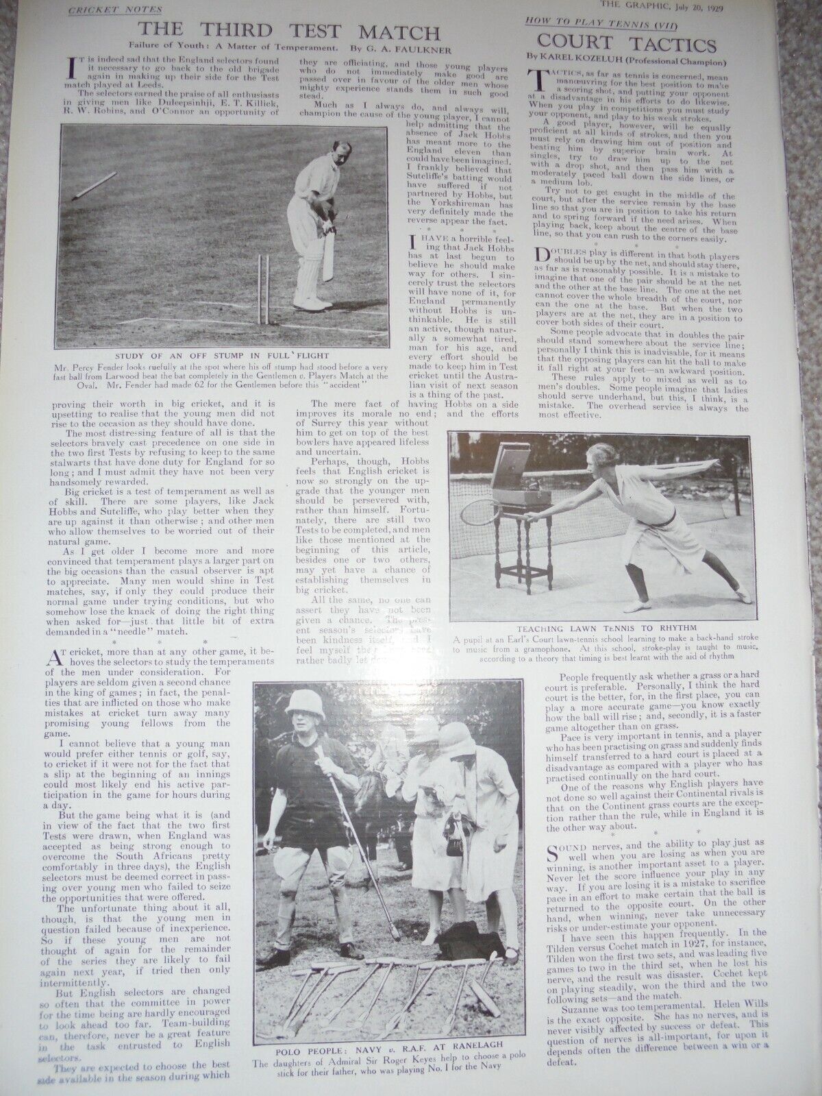 Printed photos cricket Percy Fender Polo Admiral Roger keyes 1929 ref AH