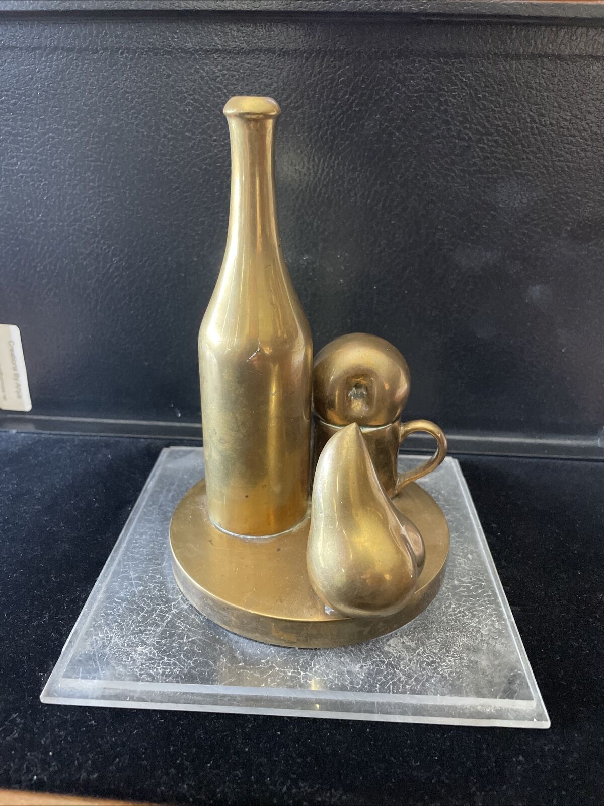 Bronze Still Life Sculpture Fruit And Bottle Signed Paul Suttman Limited Vintage