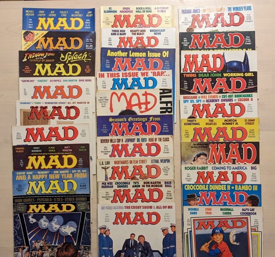 Lot of 29 Mad Magazine from 1984 -1989 Vintage #244 -255 and 273 - 291