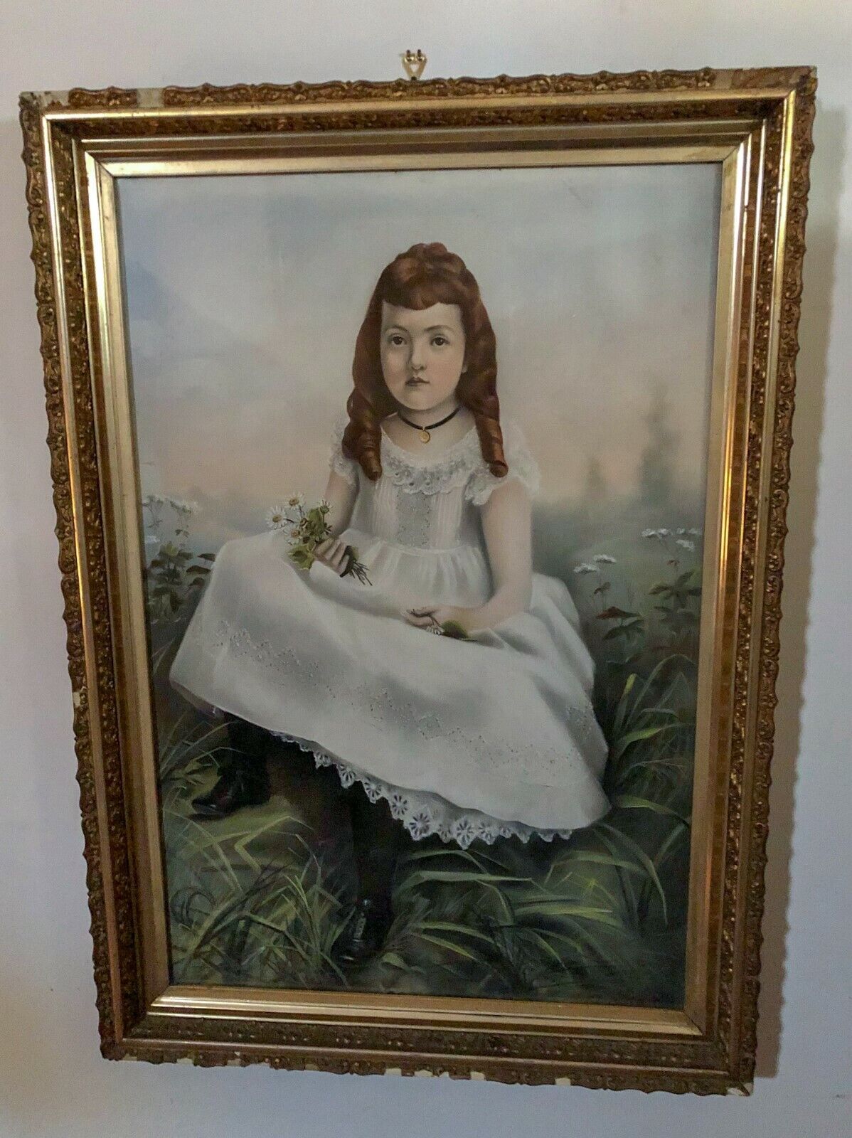 Large Antique Victorian Pastel Portrait of a Little Girl - 19thC - Beautiful