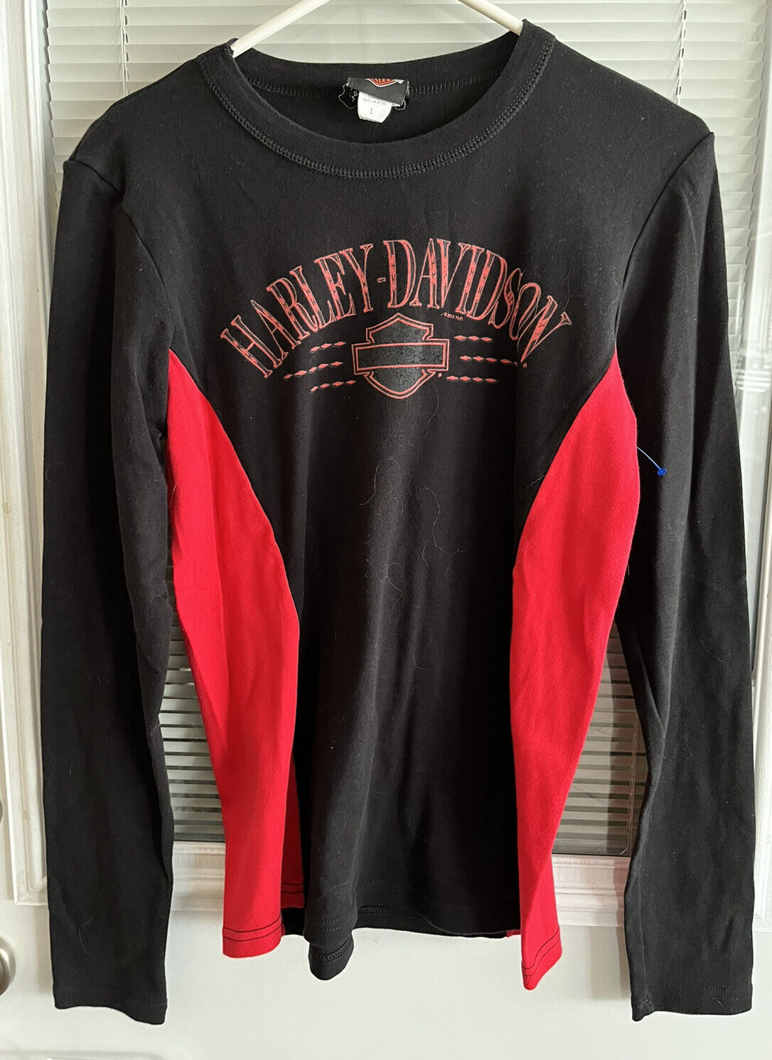 Harley Davidson Shirt Women Sz L Lg Sleeve Black Red Chesters Jackson Hole NWOT