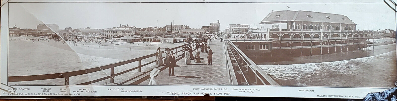 1910 Panorama Photo Long Beach CA From Pier 21.5 x 5.5\