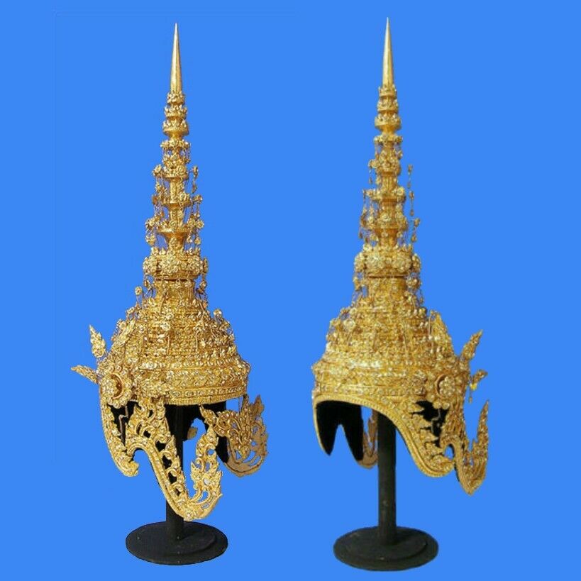 Traditional Thai Dance Headdress Crown Chada Gold Ceremonial Costume Headpiece
