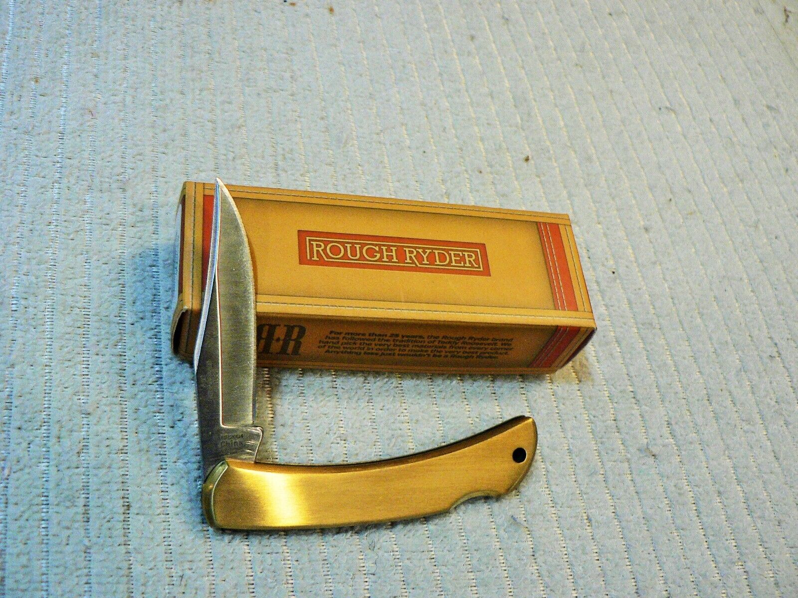 VTG ROUGH RYDER RR2004 FOLDING POCKET KNIFE BRUSHED BRASS HANDLE~NEW OLD STOCK