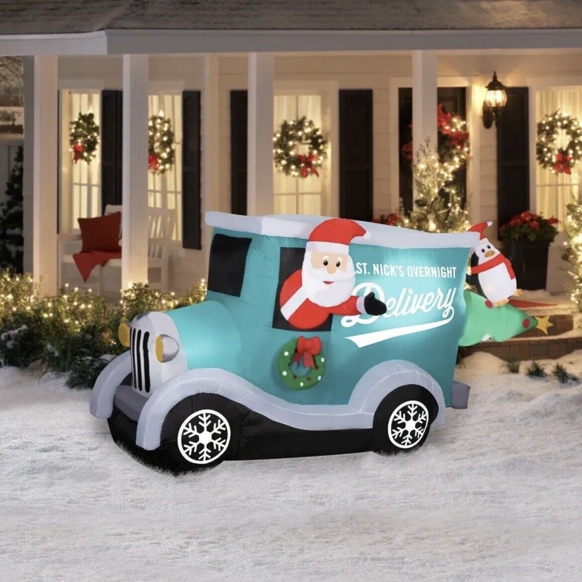 Holiday Time Christmas Inflatable 8 FT Santa's Delivery Truck Scene Yard Decor