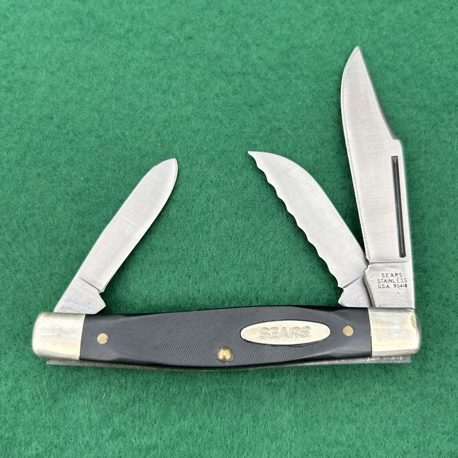 Vintage Sears Stockman 3 Blade Pocket Knife 95418 Black Handle Camillus Made