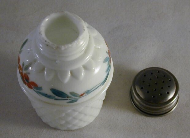 Antique Opaque White Opalware Glass Coat Of Mail Shaker