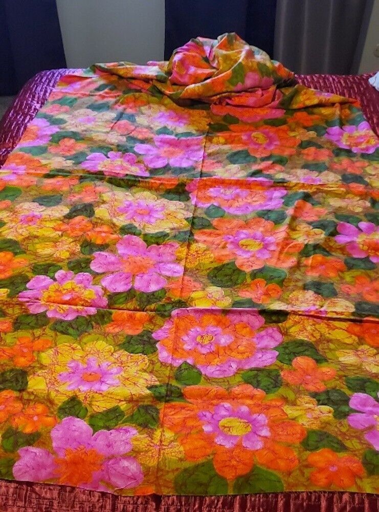 Vintage 1960s, '70s Mod/Hippie Flower Power MCM Bold Floral Fabric, 4+ Yards